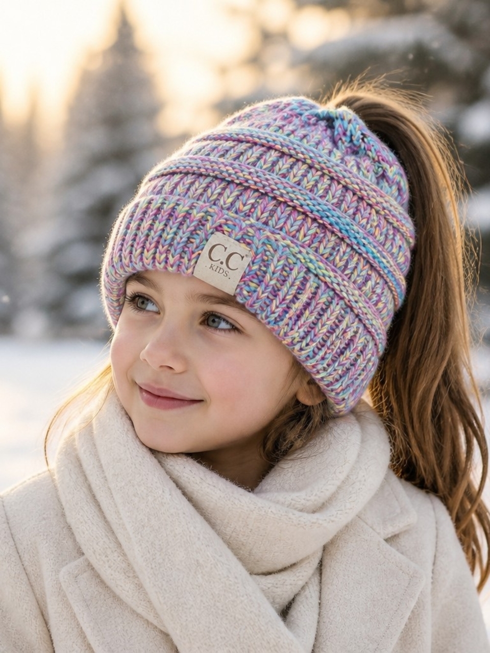 Pastel Multicolor Ponytail Beanie